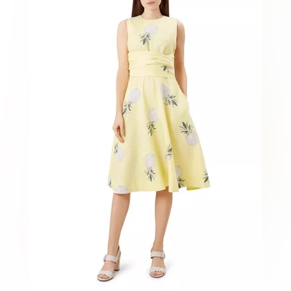 HOBBS LONDON Twitchill Tie-Waist 100% Linen‎ Floral Dress Size 8
